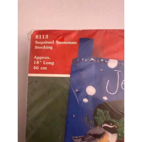 NOS Dimensions Feltworks Sequined Snowman Stocking Kit 18" 8113 2002 - Picture 5 of 6